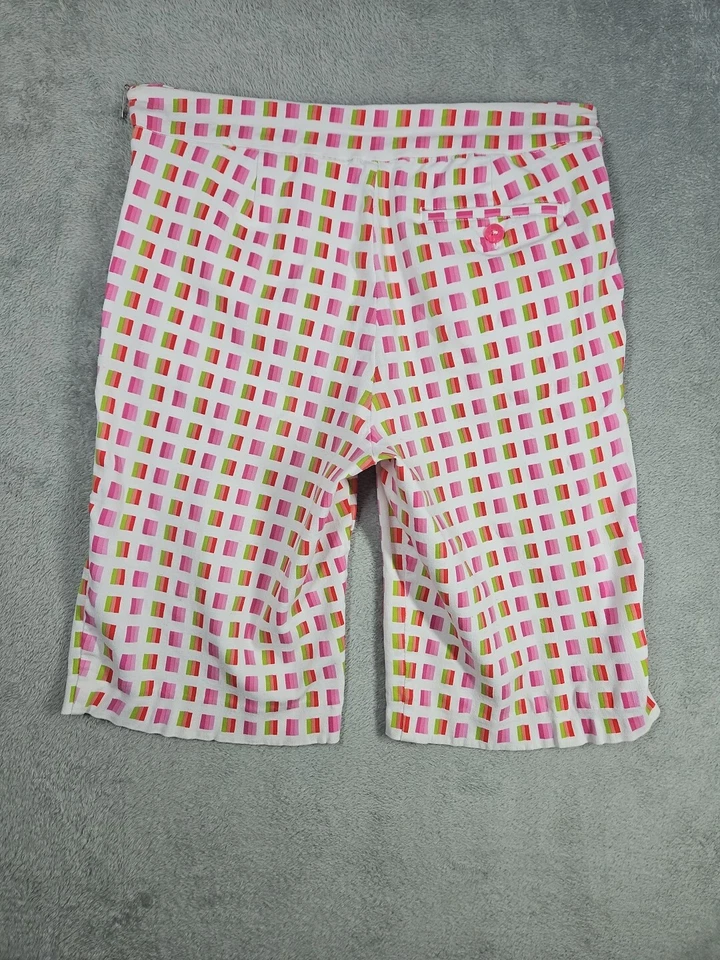 Pantalones Cortos de Golf EP Pro para Mujer Blancos con Cuadrados Rosa Coral Verde Absorbe la Humedad Talla 8 Foto 2 de 4