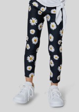  56 Terez Kid's Girl's Black Daisy Print Slim Waist Leggings Pants Size 6X
