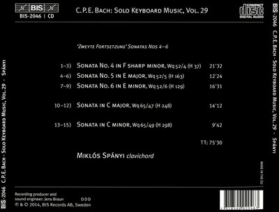 MIKLÓS SPÁNYI C.P.E. BACH: THE SOLO KEYBOARD MUSIC, VOL. 29 NEW CD