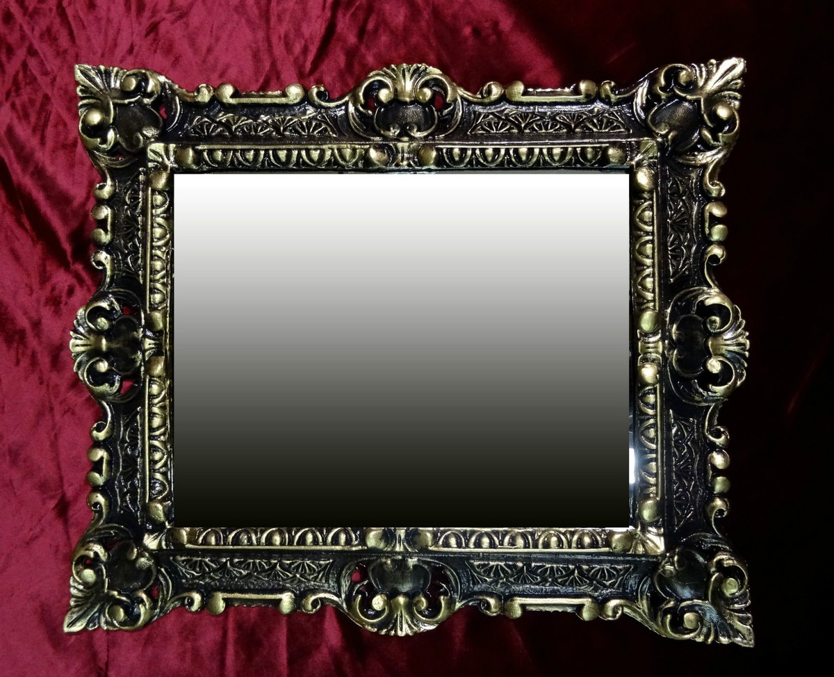 Grand Miroir Mural Baroque Noir Et Or - Style Rococo - 96x57 Cm - Déco Murale Vintage