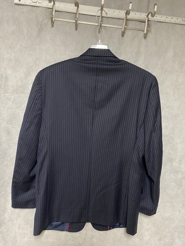 Lineage Suit Men Size 44L Navy Blue Stripe 3 B Super 140 Wool Pants 36x31 Luxury - Picture 8 of 21