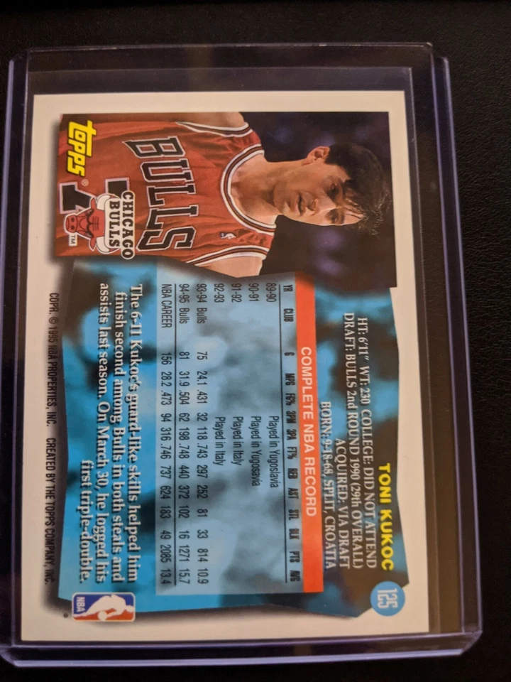 1995-96 Topps Basketball #125 Toni Kukoc Chicago Bulls Last Dance - Image 2 of 2