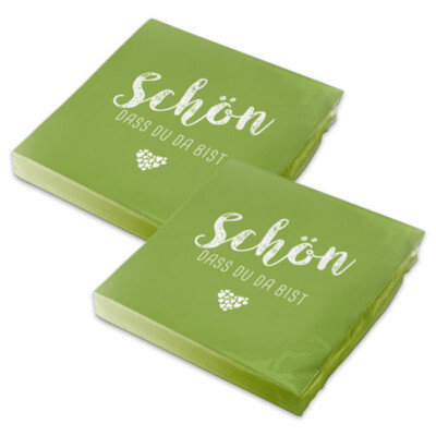 itenga 40x Servietten Schön dass du da bist grün Hochzeit Geburtstag Alle Anläss