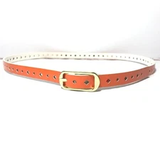Women's Belt Large Orange Perforated Faux Patent Leather Skinny Casual Ladies