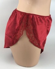 Vintage 80s Shiny Red Satin High Leg Tap Shorts Lingerie Lace Lounge Sleep S/M