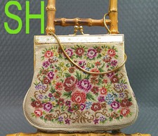 Vintage Handbag Evening Bag Purse Clutch Snake Chain Tapestry Roses Kiss Clasp