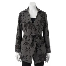 Elle Women's Floral Trench Coat (rose Floral Pattern Gray, Size: 2, Nwt)