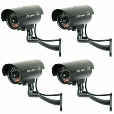 4 Pack IR Bullet Fake Dummy Surveillance Security Camera with Record Light-Black