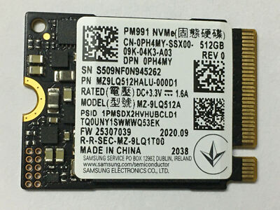 SAMSUNG PM991 PCIe NVMe SSD MZ-9LQ512A 512GB M.2 2230 PN