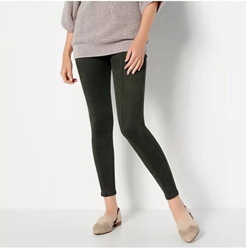Spanx Faux Suede Leggings in Deep Green Womans Size LG Pull On Center Seam  - Picture 14 of 15