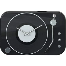 Jumbl Vintage Wall Clock, Retro Metal Record Player Wall Clock - Black