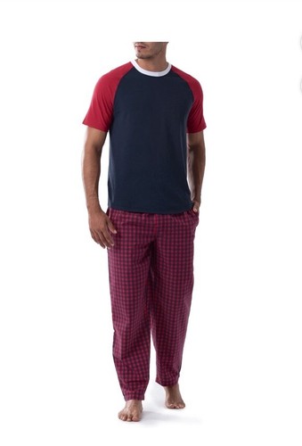 Fruit of the Loom Men's Raglan Tee, Plaid Bottom Pajama Set - Picture 1 of 6