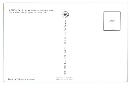 Postal de Alberta Falls en el Parque Nacional de las Montañas Rocosas Colorado - Imagen 2 de 2
