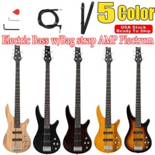New Glarry Electric 5 Strings Beginner Bass Guitar with Bag Strap Amp 5 Colors