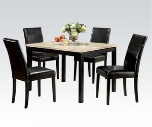 Portland Transitional Style Black Dining Set White Faux Marble