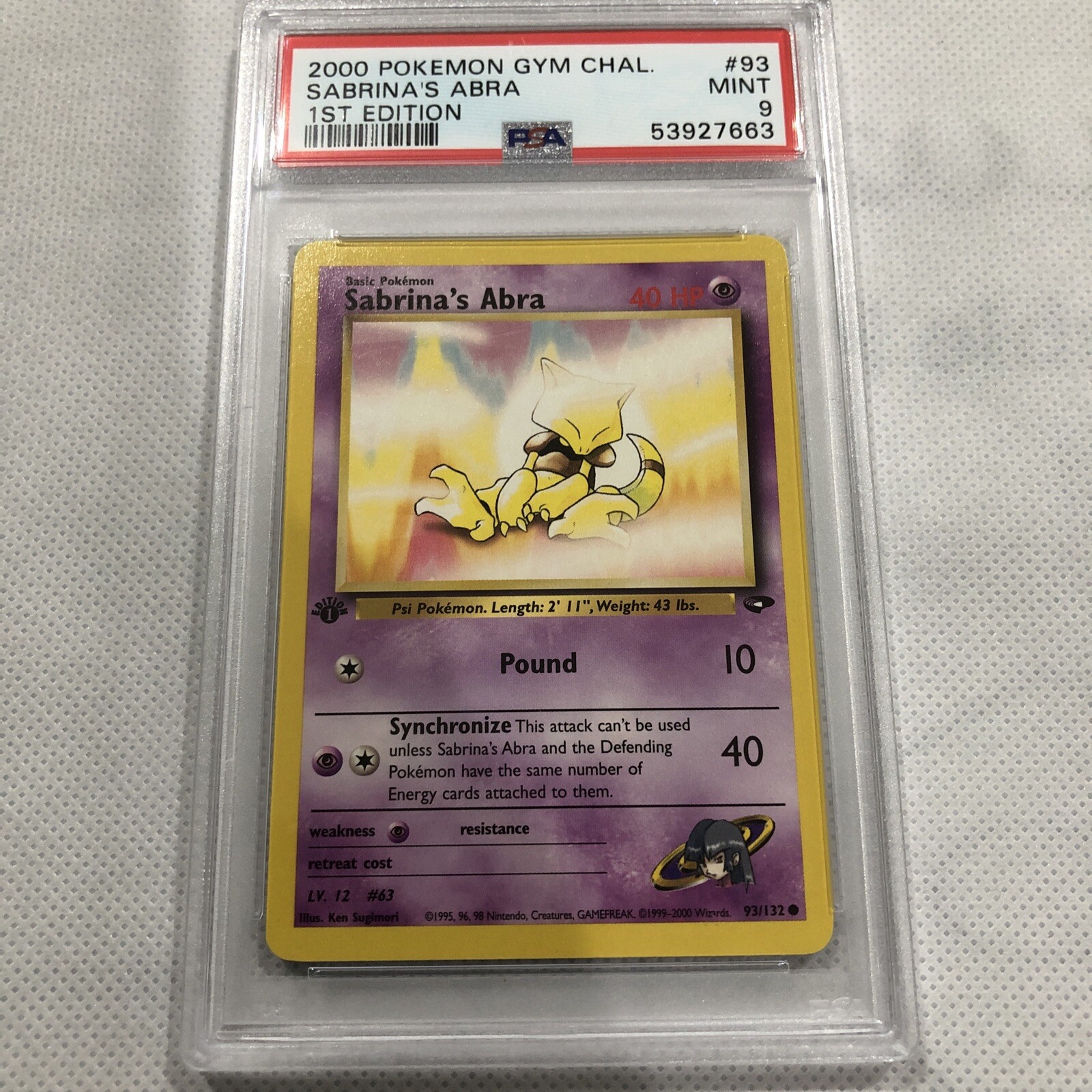 2000 Pokemon Gym Challenge 1st Edition Sabrina's Abra 93/132 PSA 9 MINT