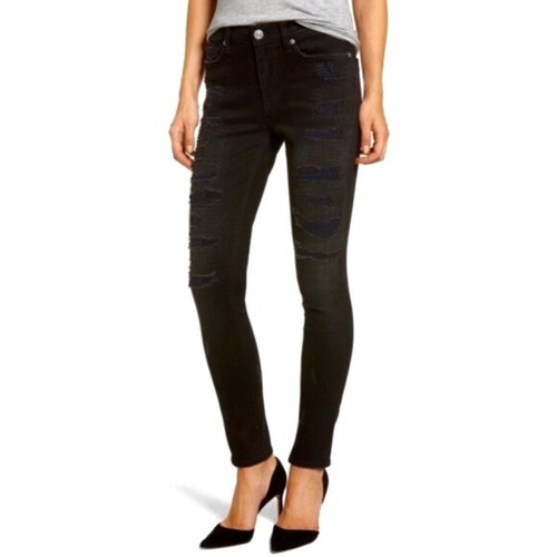 HUDSON Nico Super Skinny Mid Rise Black Distressed Hijacked Jeans Size 28