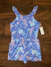 Lilly Pulitzer Girl XL 10-12 Blue CITRUS CRUSH YARDLEY ROMPER Sleeveless NWT
