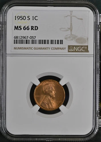 1950-S 1C RD  Lincoln Wheat One Cent NGC MS66RD   6812967-057