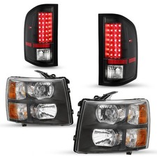 Headlight LED Tail Light Assembly 2007-2013 Silverado Black Amber Set