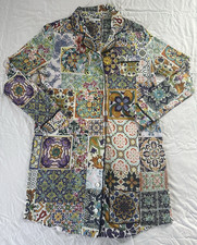 Johnny Was Long Sleeve Button Up Lounge Pajama Nightgown Sleepshirt SMALL