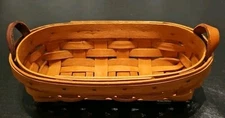 Longaberger Basket 1994 Oval 7.75" x 4.25"x2" Brown Leather Handles Signed