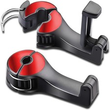 Car Headrest Hook with Phone Holder, Universal 360 Rotation Headrest Hooks Red