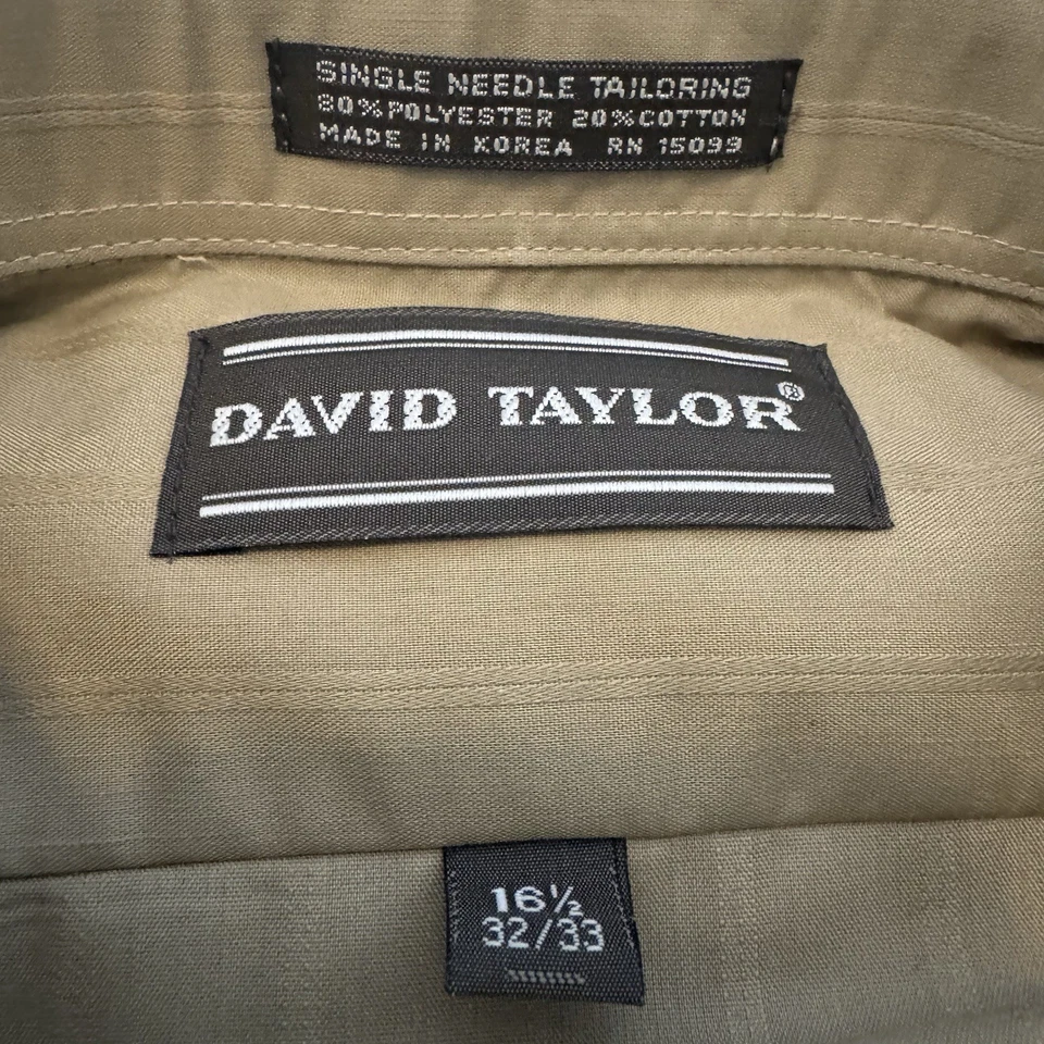 Camisa de vestir David Taylor abotonada para hombre 16,5 32/33 beige a rayas corte completo Foto 3 de 4
