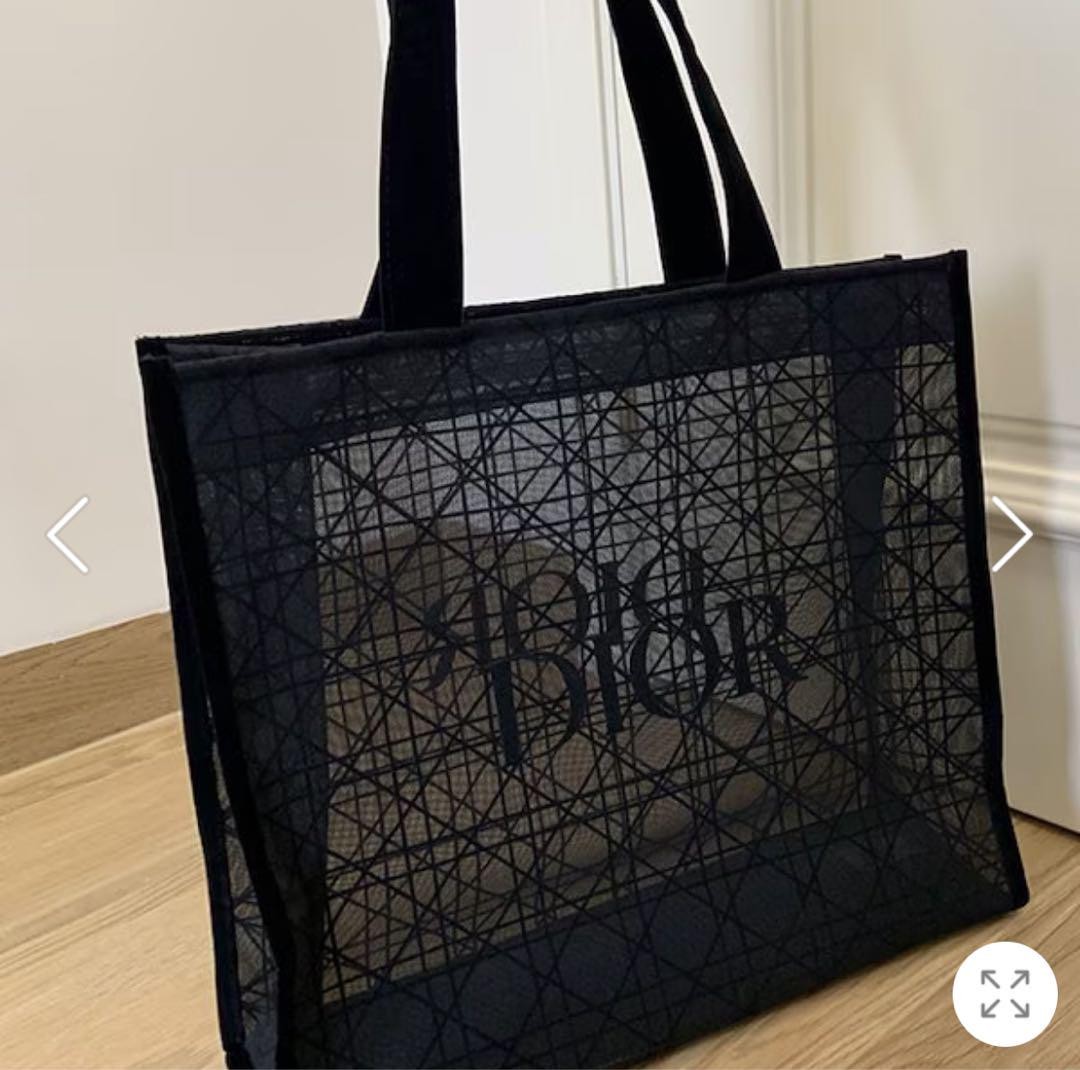 New Christian Dior Mesh Tote Bag Novelty Black See-Through CD