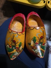 Vintage Wooden Dutch Shoe Decorative Handpainted 9" X 4"