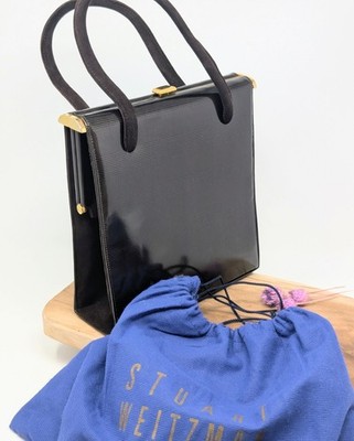 Stuart Weitzman Vintage Henkeltasche Kariert Lackleder Gold Bügel 80er