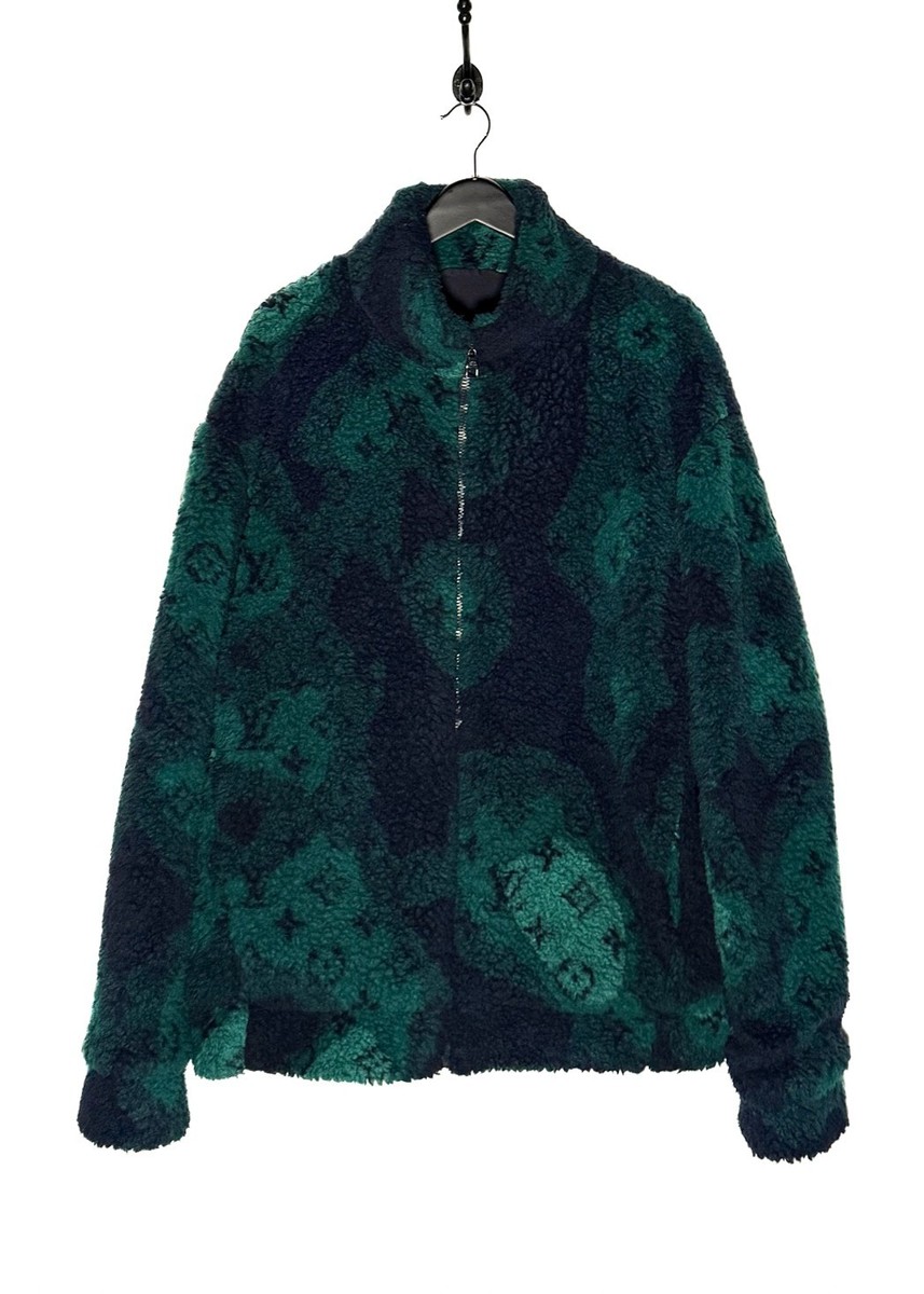 Louis Vuitton 2023 Navy Blue Green Camo Monogram Fleece Zip-up