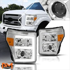 For 11-16 Ford Super Duty 3D LED E-Bar DRL Projector Headlight/Lamp Chrome/Amber