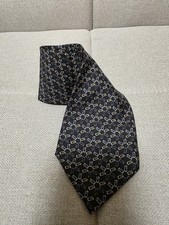 Vintage GUCCI Tie - Black with Gold GG Geometric Pattern - 100% Silk slight flaw