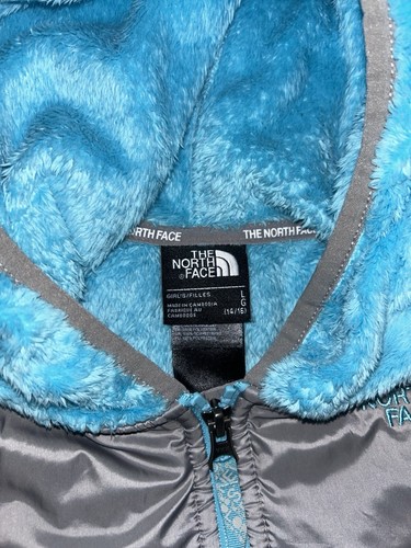 The North Face Denali Girls Hooded Fleece Jacket Aqua Blue Grey Large 14/16 - Picture 3 of 3