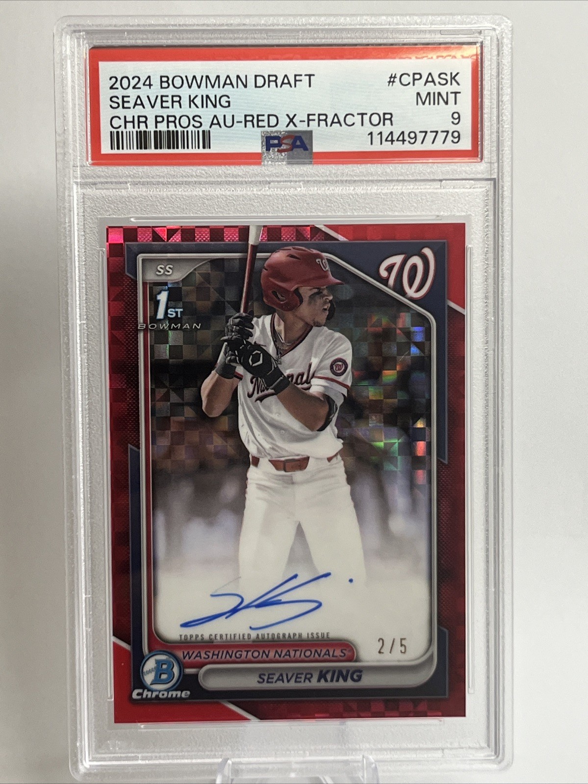 2024 BOWMAN CHROME SEAVER KING AUTO RED XFRACTOR #2/5 #CPASK PSA 9