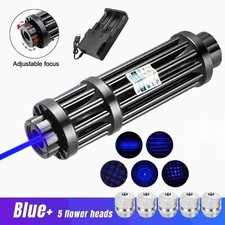 Adjustable Blue Laser Pointer Visible Dot Torch Light Rechargeable With 5 Heads