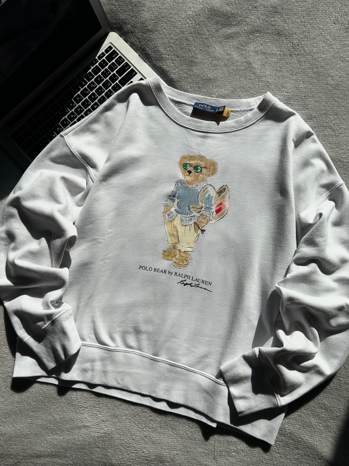 Women's Polo Ralph Lauren Bear Teddy Crewneck Sweashirt Cotton Fleece