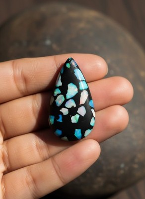 Natural Ethiopian Multi Fire Black Opal Pear Cabochon Loose Gemstone 80 CTS AAA