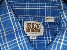 Ely Cattleman Western Shirt Pearl Snap Mens M Blue Plaid Rodeo Medium