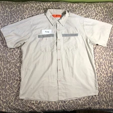 RED KAP Men Sz 2XL RUSTY Tan Work Button Shirt Uniform Short Sleeve Mechanic