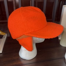 Vintage Fleece Blaze Orange Hunting Hat With Ear Flaps P Cap Size S - USA Made