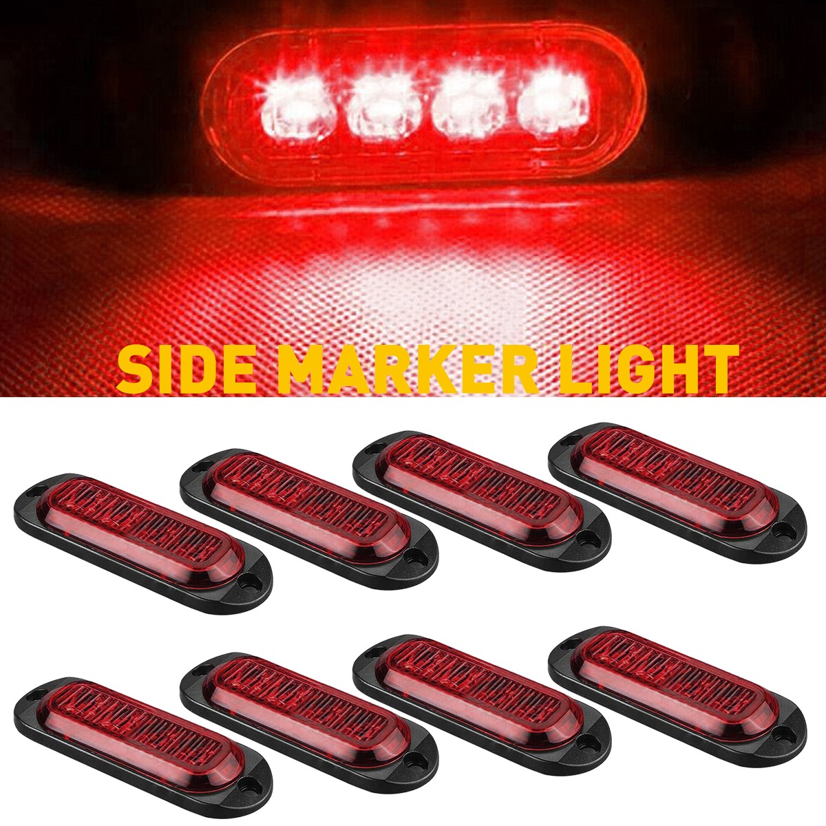 USA Universal 8X Red 4-LED Side Marker Lights Clearance Indicator Oval Lamps New