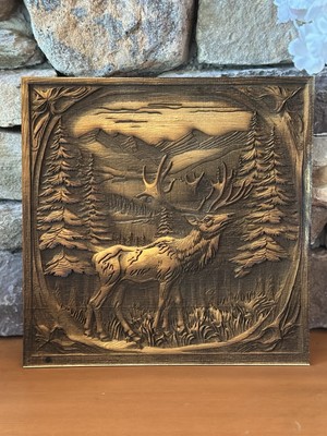 Rustic Elk Basswood Engraved 3d Effect   10x10
