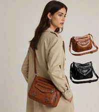 Women Vintage Crossbody Shoulder Bag Soft PU Leather Lightweight Handbag Purse
