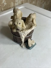 1972 Three Dogs Bath In A Bucket Ceramic Figurine 