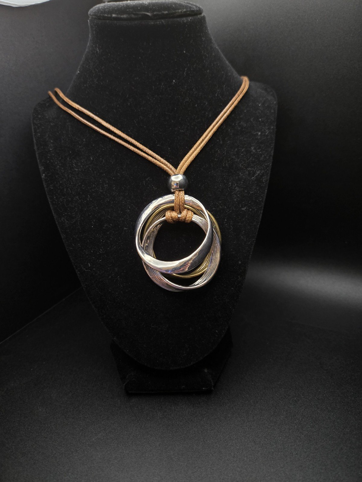 Statement Leather Necklace Three Circles Pendant