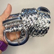 Accessories by Pearl Silver Tone Woven Belt Size Small USA Vintage