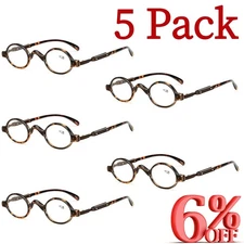 5Pack Men Women Small Round Lightweight Reading Glasses  Readers Vintage 1.0~3.5