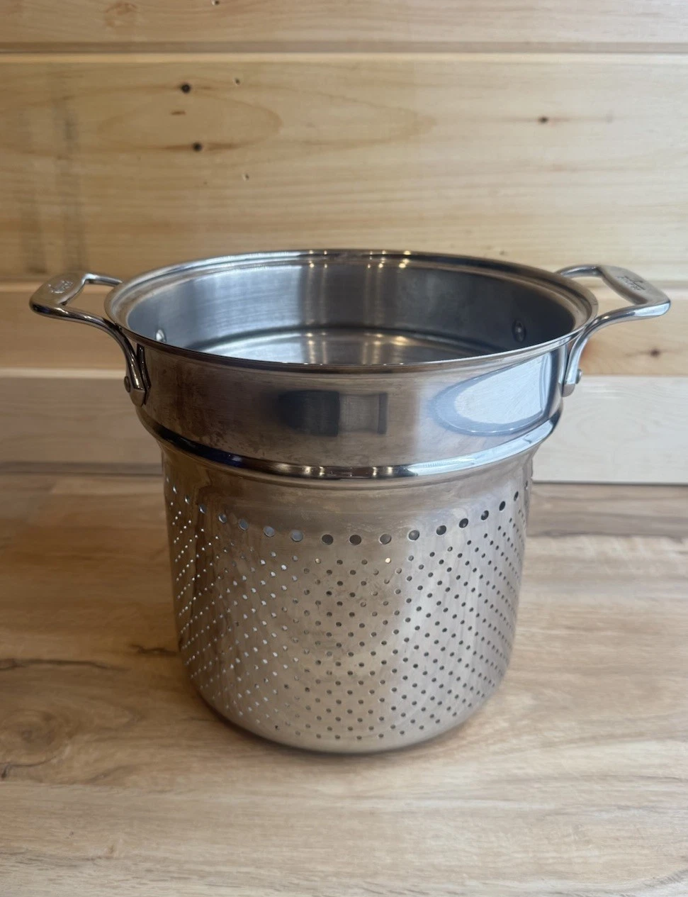 All Clad Pasta Strainer Insert Colander Stainless Steel 9” W X 8.5” With Handles